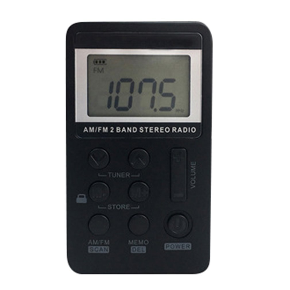 Mini Portable Radio Handheld Digital AM FM USB TF MP3 Player Speaker Rechargeable: Black