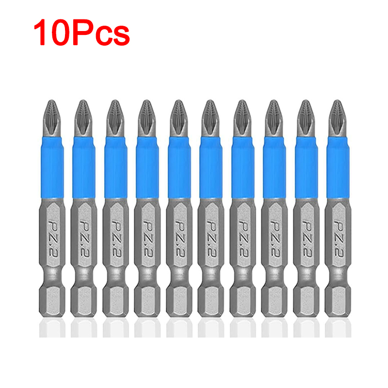 Embouts de tournevis antidérapants de 50mm, 10 pièces, tête unique magnétique PH1 PZ1 PH2,PZ2,PH3 PZ3 S2, outil électrique en acier, embout Phillips, tige hexagonale: YELLOW