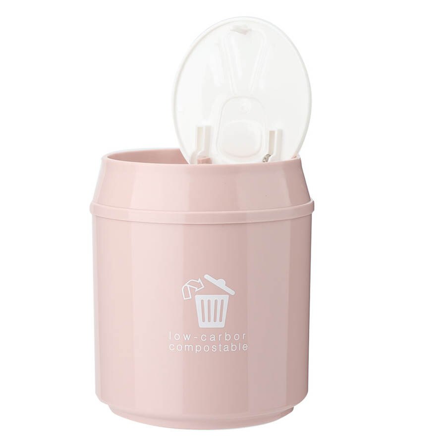 Small Waste Bin Desktop Garbage Basket Home Office Plastic Table Trash Boxes: Pink