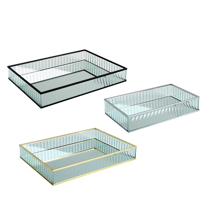 Glas spejl bakke guld/slim/sort metal kant rødvin tallerken dekoration opbevaring kage værktøj bolig dekoration  wy121008