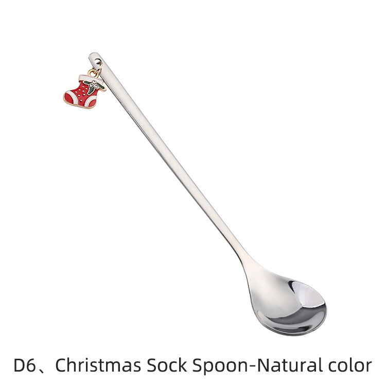 Christmas Spoon Vacuum Plating Stainless Steel Coffee Spoon Long Handle Tea Spoons Kitchen Drinking Flatware: D6