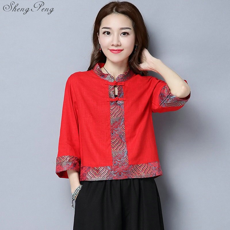 Traditionele chinese kleding voor vrouwen cheongsam top mandarijn kraag womens tops en blouses oosterse China kleding Q662