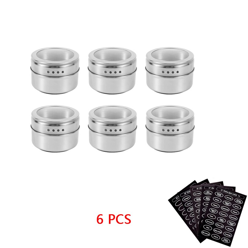 Magnetyczne słoiczki na przyprawy zestawy ze stali nierdzewnej przyprawy organizator, pieprz sitko robić przypraw pojemnik robić przechowywania z przyprawami etykiety robić kuchni: 6 szt