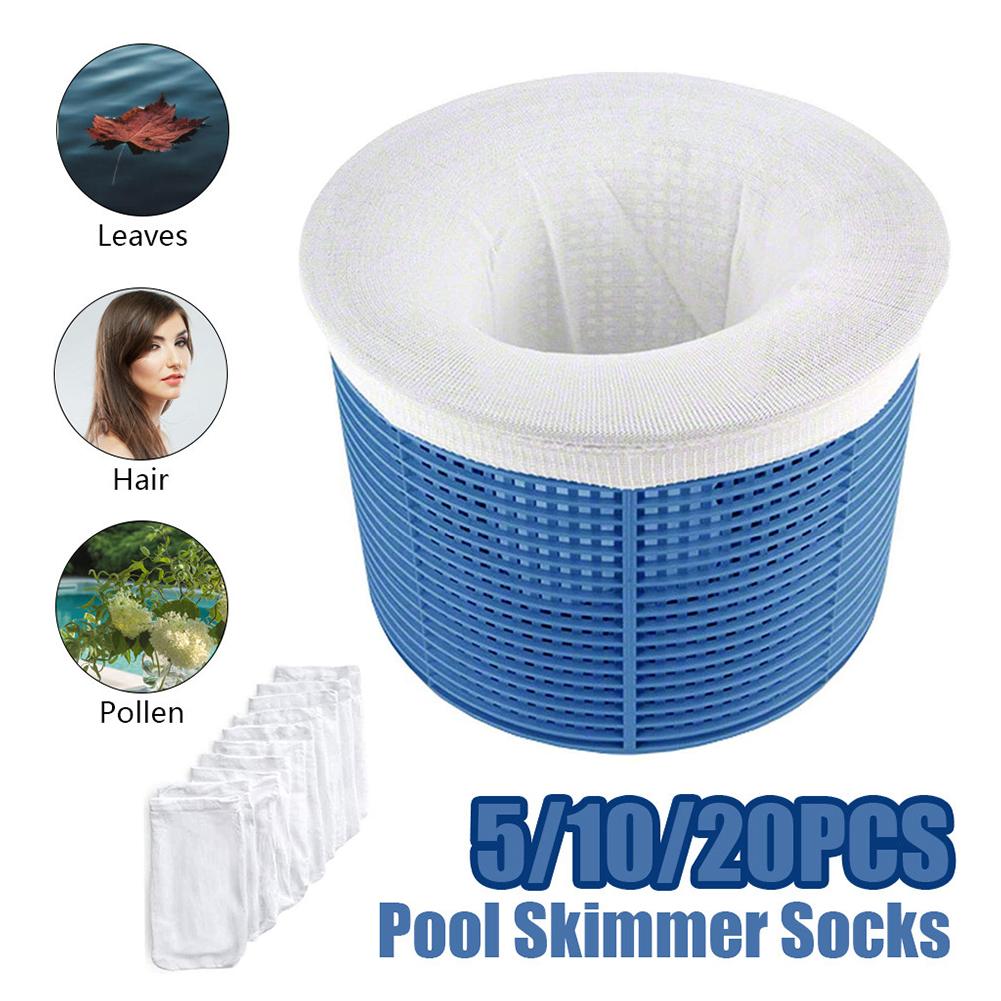 5/10/20 stk filter oppbevaring basseng skimmer sokker nylon svømmebasseng filter sokker for kurver skimmers hvit basseng rekvisita