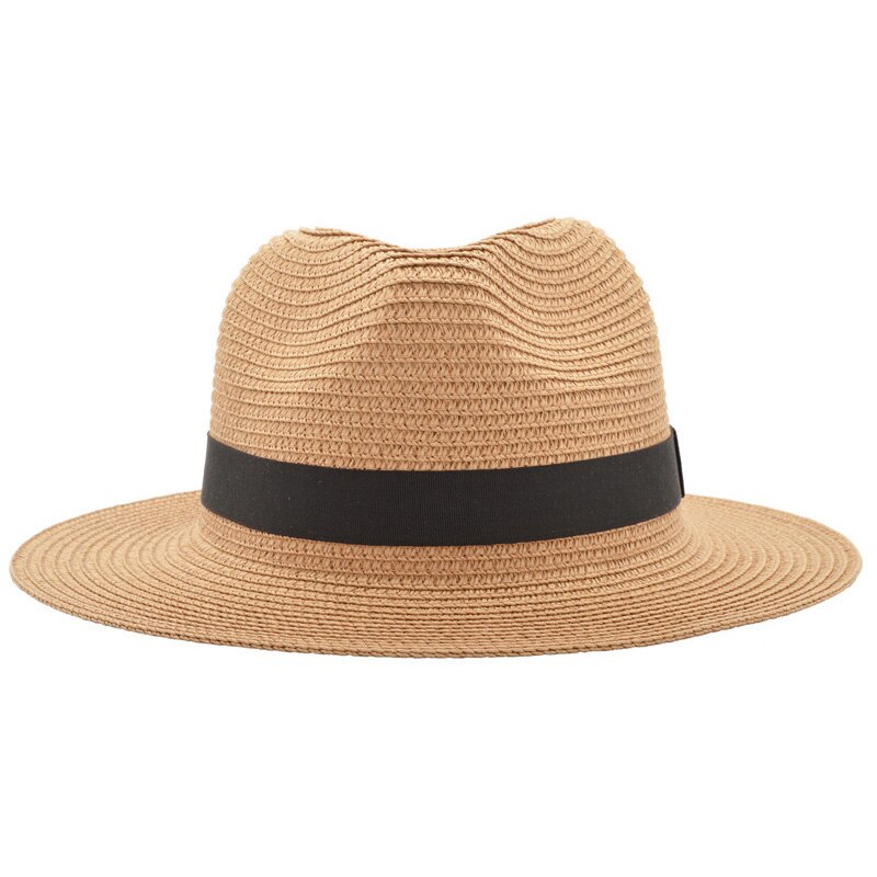 Chapeau Panama en paille pour hommes et femmes, Chapeau de plage d'été, visière de soleil, Jazz, Cool, Sombrero YY17161: Khaki Straw panama