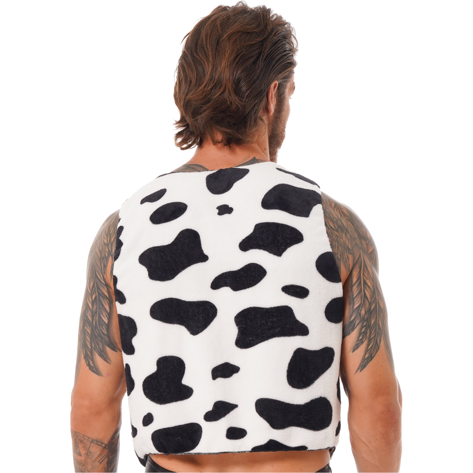 Gilet da uomo con stampa mucca occidentale Costumi hippie vintage per adulti Gilet senza maniche per festival musicali e abiti di carnevale