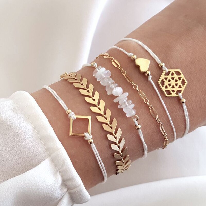 Tocona Boho mehrschichtig Einstellbare Öffnen Gold Armbänder für Frau retro Hülse Perlen Geometrische Armbinde femme Indische Schmuck: 6792-Gold