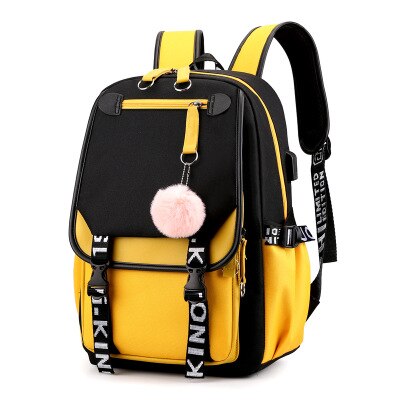 Oxford Women's Backpack Bag USB Interface School Backpacks Large Capacity Outdoor Travel Bag For Middle School Students: YELLOW