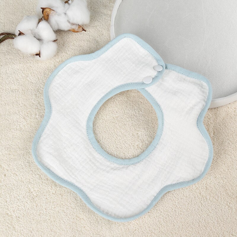 4PCS Six-layer Cotton Gauze Baby Feeding Bibs 360 Degree Rotating Crepe Petal Bib Kids Saliva Towel Scarf: White