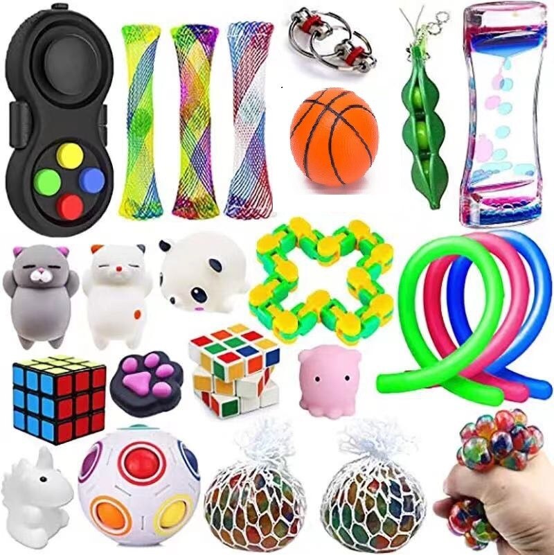 24 Pack Zappeln Sensorischen Spielzeug Set Stress Relief Spielzeug Autismus Angst Relief Stress Pop Blase Zappeln Sensorischen Spielzeug für Kinder erwachsene: 23PSC2