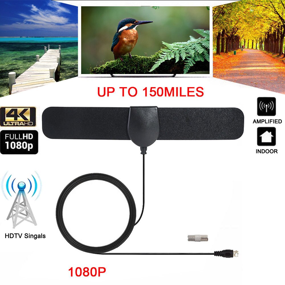 1080P HD Indoor Universal TV Antenna Full Band DTV/VHF/UHF Receiver Digital Amplifier Aerial Indoor Digital TV Antenna: Default Title