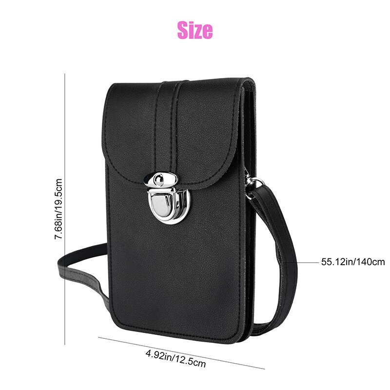 Zomer Vrouwen Outdoor Pu Leather Pocket Portemonnee Crossbody Schoudertas Mode Lock Decoratieve Mobiele Telefoon Touch Screen