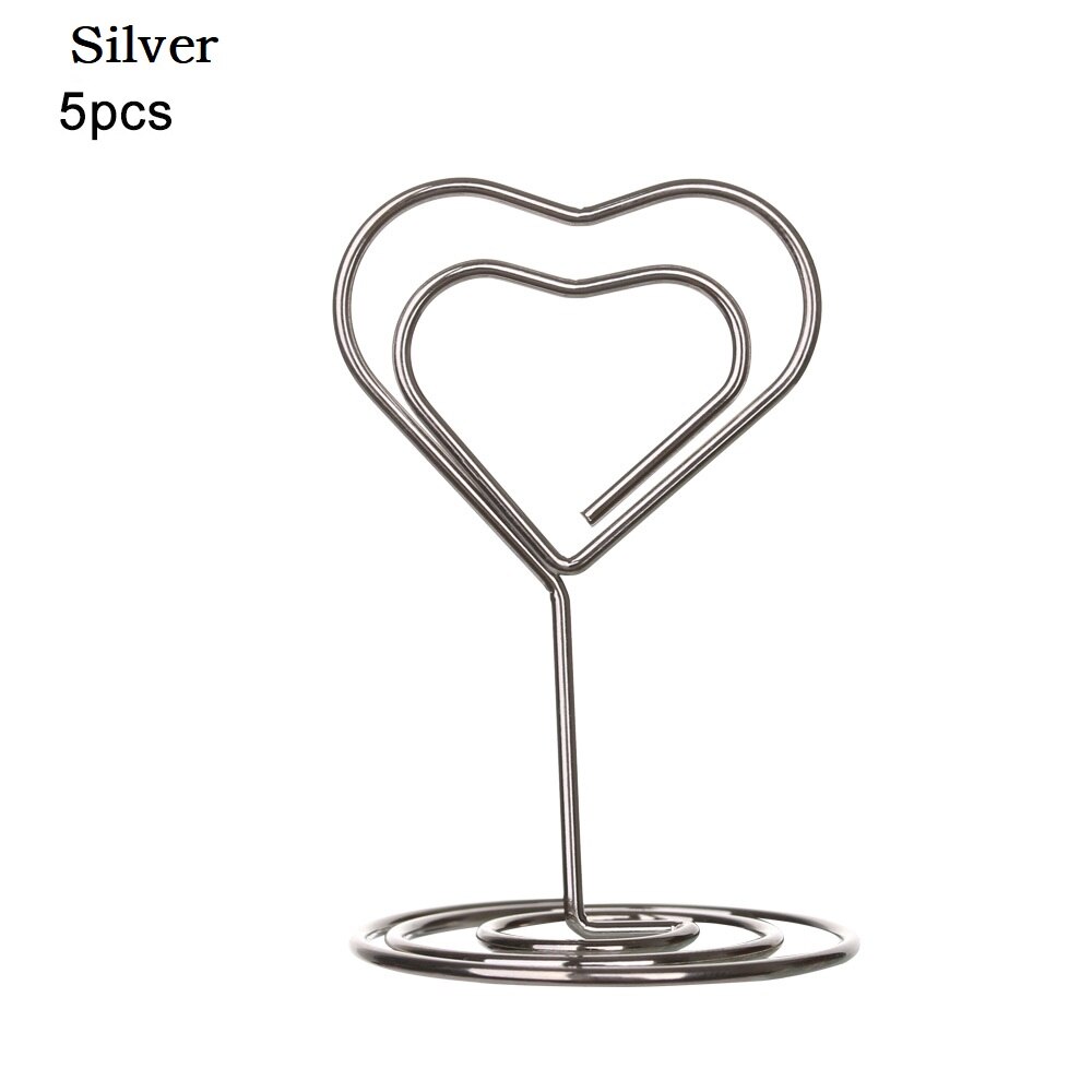 1/3/5Pcs Metal Heart Diamond Shape Clamp Place Card Holder Photo Clip Table Number Stand for Wedding Party Desktop Decor: Type1-5pcs--silver