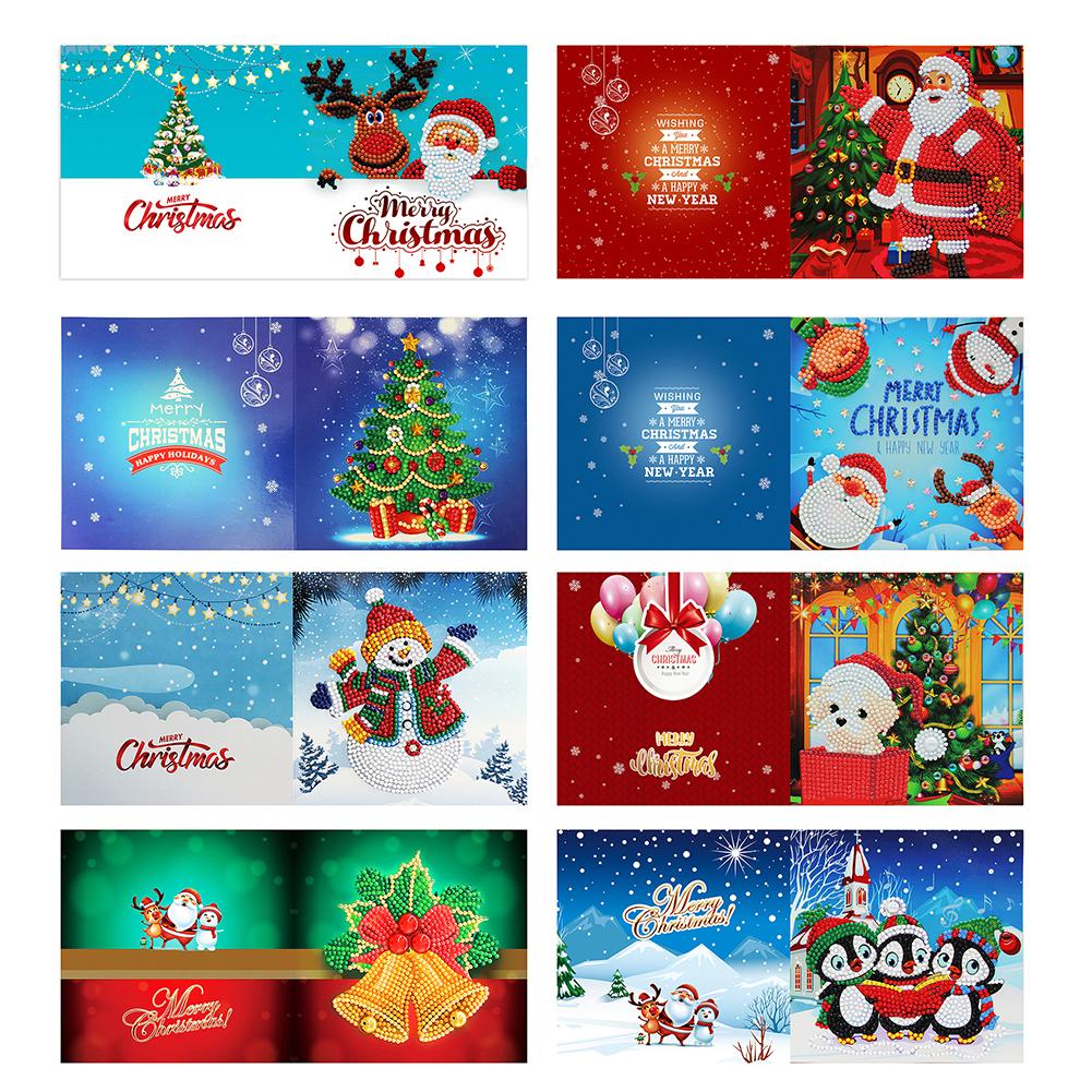 5D Diy Speciale Vormige Diamant Schilderen Kaart Kerst Xmas Verjaardag Festival Card Kerstman Ansichtkaarten 4/8 /12 Pcs: 8pcs Xmas 03