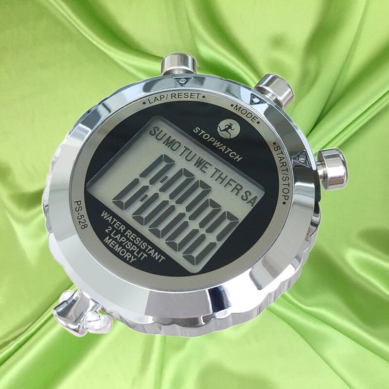 ​Luxury 1/100 Second Centisecond Stopwatch Electroplated Full Metal 2 Lap Split Memory Sport Chronograph Stopwatch Alarm lanyard