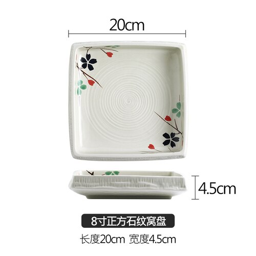 Square Stone Pattern Ceramic Dinner Plates Kitchen Dinner Set Plates and Dishes Japanese Food Sushi Plate Home Breakfast Plate: 1pcs-8 inches