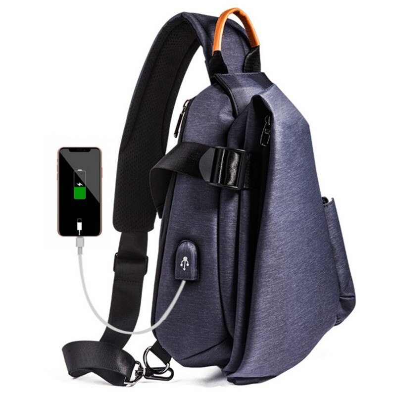 Bolsos de mensajero de Casual USB antirrobo de viaje bolso de pecho de hombro de viaje bolso de pecho Paquete de bolsos de cuerpo cruzado Masculino: Dark blue