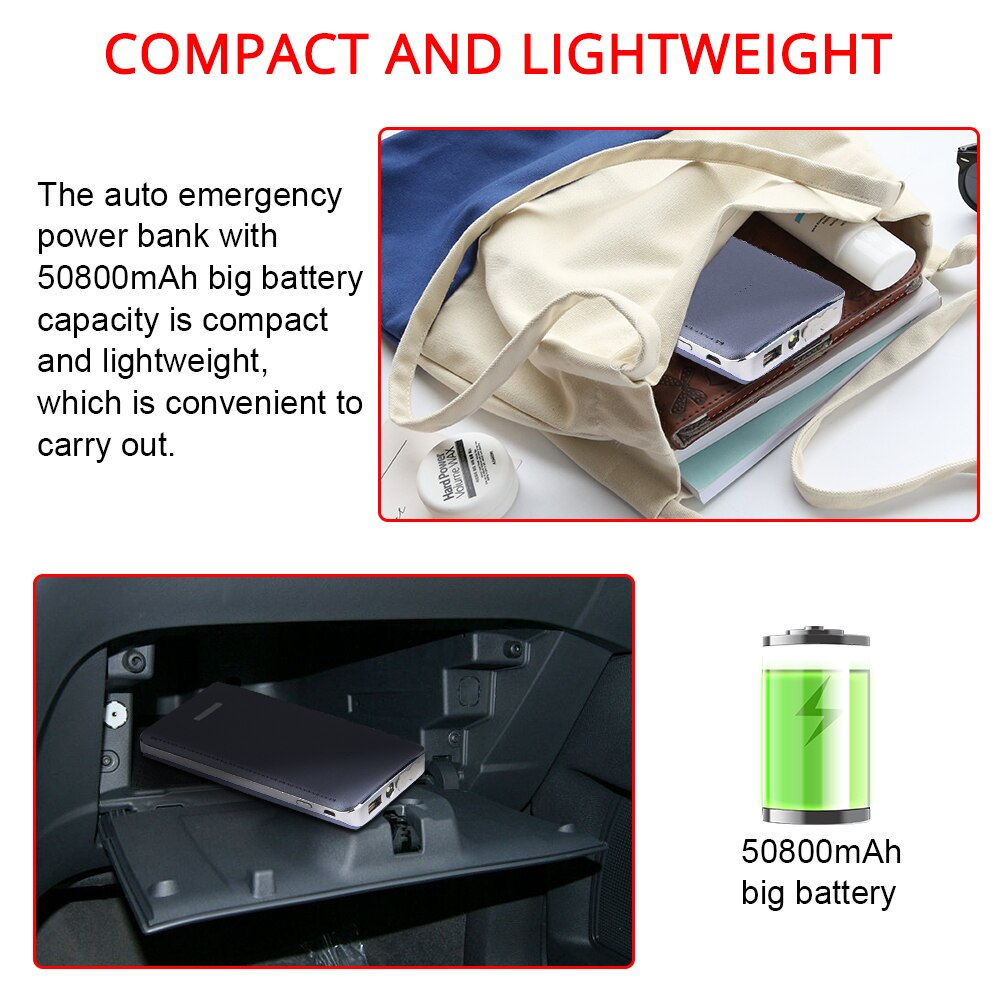 arrancador de batería de coche portátil de arranque de emergencia de 30000mAh paquete Booster LED cargador de batería fuente de alimentación móvil