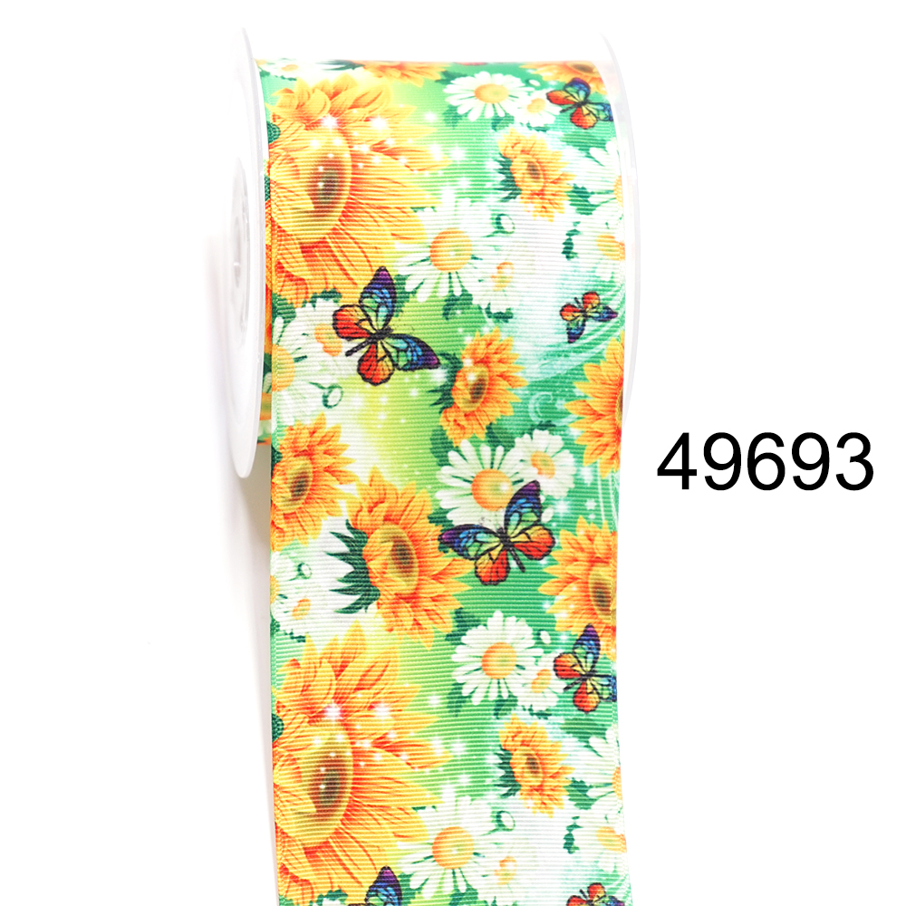 Nastro in Grosgrain stampato con fiori di cartone animato, forniture artigianali fai da te, accessori per cucire, 5 yarde 26079