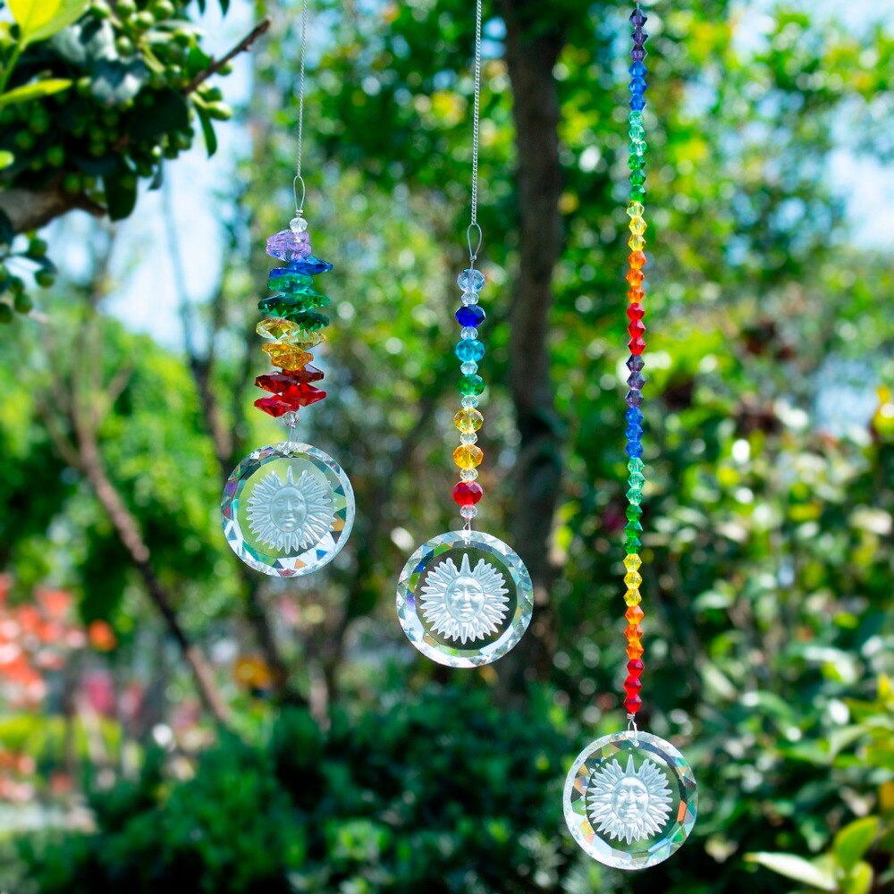 3 Stks/set Chakra Suncatcher Met Zonnebloem Hanger Regenboog Opknoping Crystal Zon Catcher Voor Raam Home Tuin Decoratie