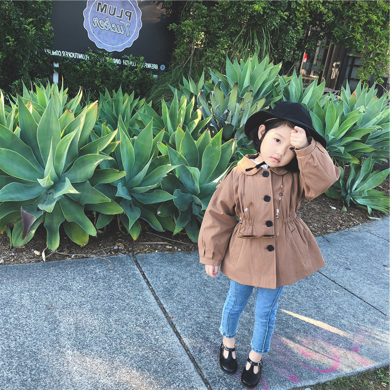 Korean girls' coat waist small windbreaker jacket autumn dress children's wear kids coats baby girl coat