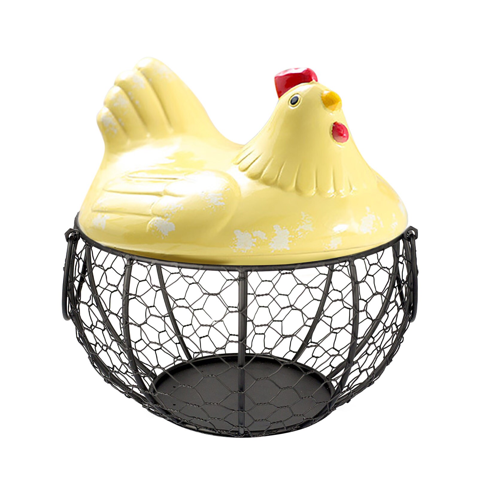 Ceramic Egg Holder Chicken Wire Egg Basket Fruit Basket Collection Ceramic Hen Oraments Decoration Kitchen Storage #T2G: YE