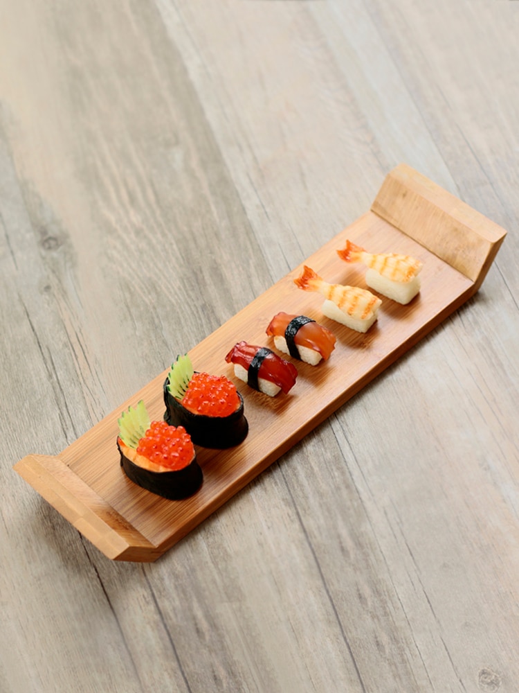 Long plateau à sushi rectangulaire en bois | Plateau long en bois naturel de style japonais, assiette à sushi rectangulaire, pain du petit déjeuner plat à sushi