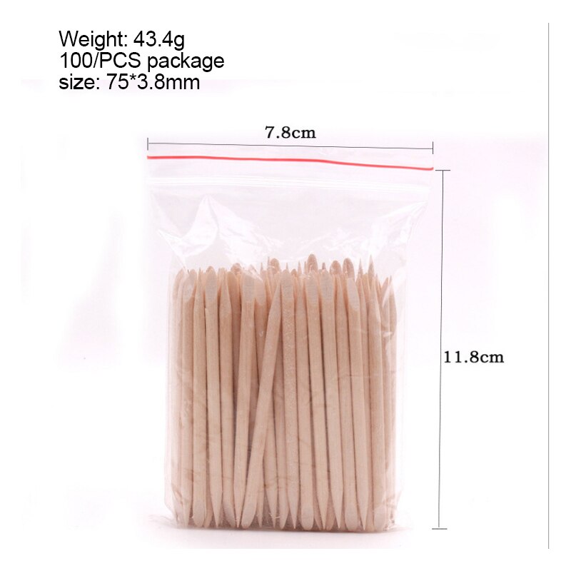 Nail Wooden Cuticle Pusher Set Double-ends Orange Wood Sticks Cuticle Removal Nail Art Sticks Exfoliating Pedicure Manicure Tool: 75mm 100pcs