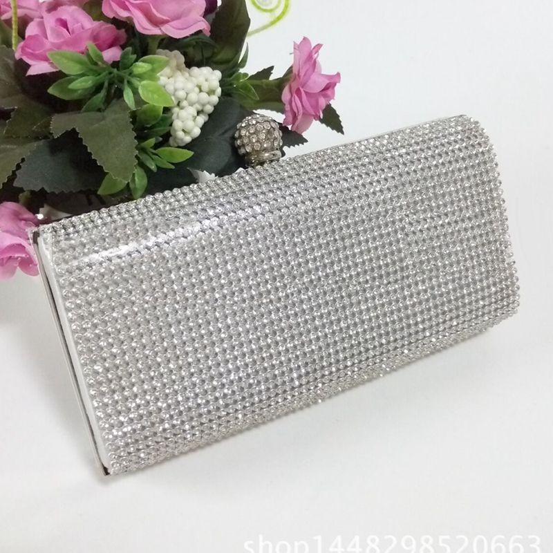 Silver Diamante Diamond Crystal Evening bag Clutch Purse Party Prom Wedding