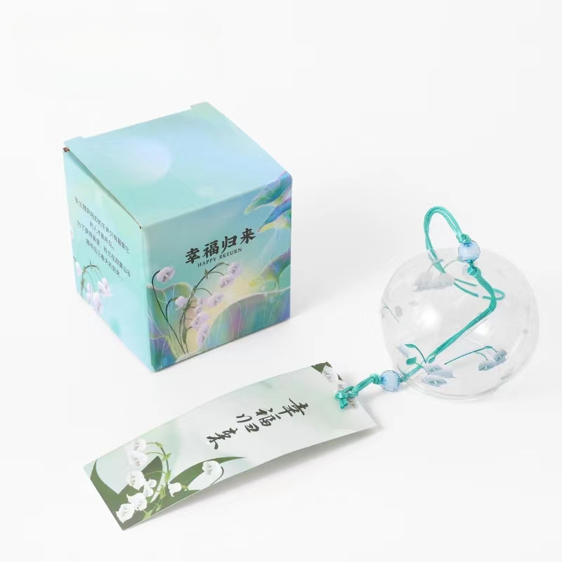 1PC Japanese Wind Bell Japan Wind Chimes Handmade Glass Furin Home Decors Spa Kitchen Office Decor Sakura Cherry Blossom Pattern: Clear