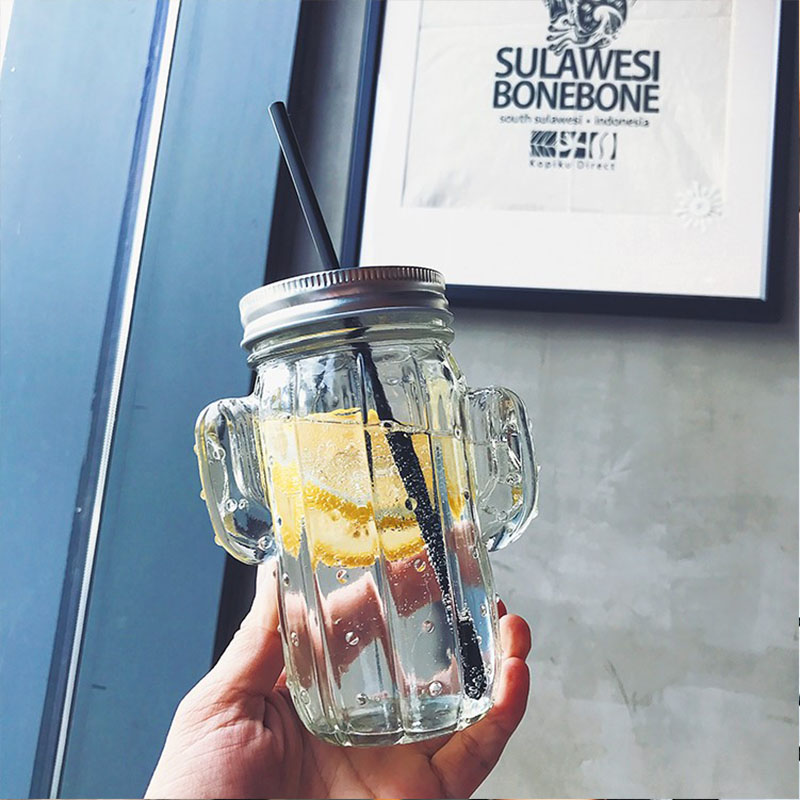 Ruida liten färsk kaktus form halm glas kopp hög temperatur resistent frukt tekopp sommar transparent glas kopp