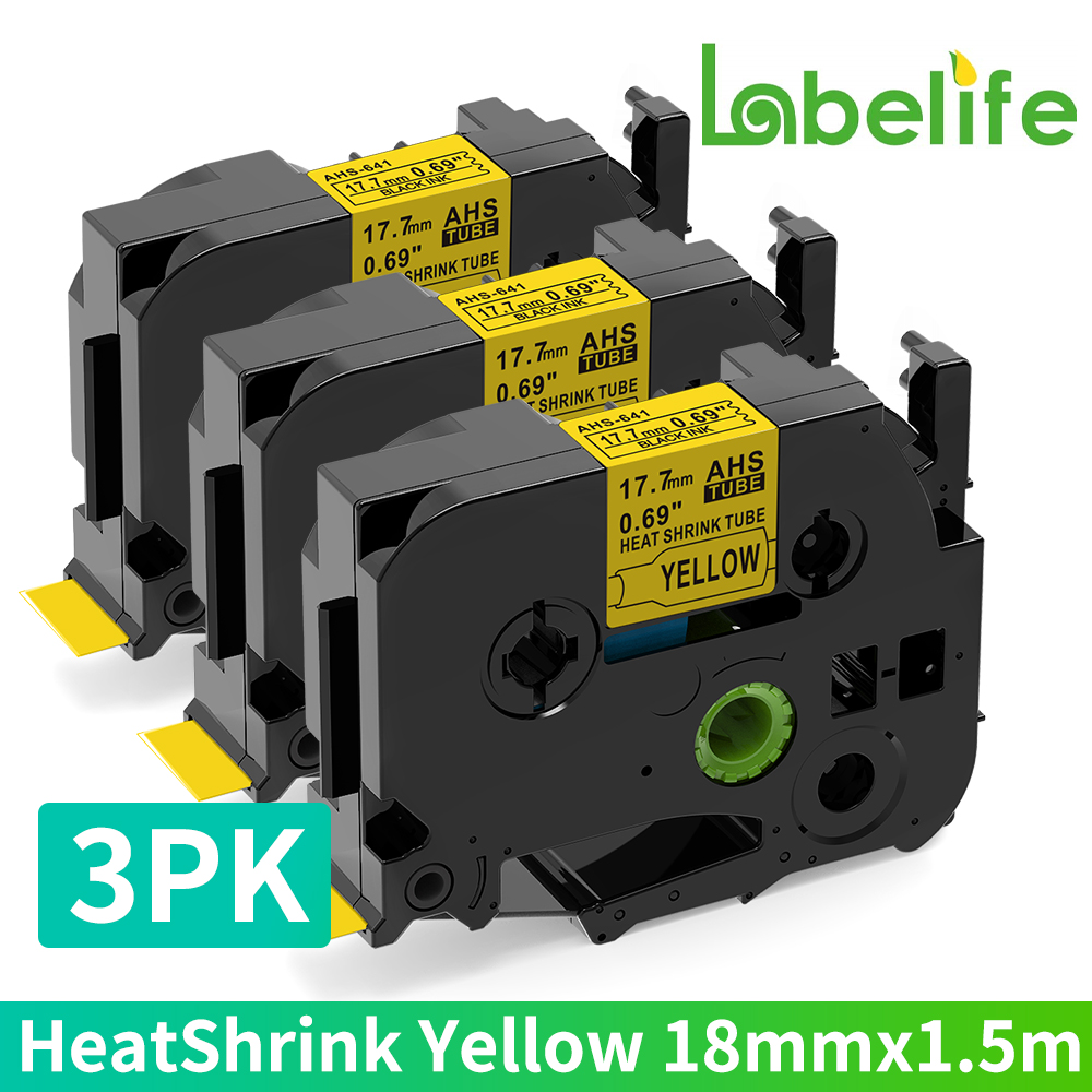 3PK Multisize HSe-231 Kompatibel für Bruder Industrielle Wärme Schrumpfen Rohr Bänder HSE-231 HSE-221 HSE241 251 211 631 für Kabel wickeln: 3P 641 Gelb 17.7mm