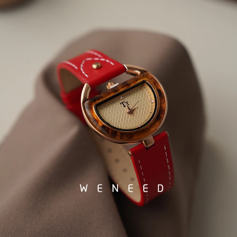 Relojes Vintage de cuero para mujer, ligeros, de lujo, con sentido del para personas mayores, reloj de cuarzo para mujer, Relojes con temperamento para mujer: Multicolor