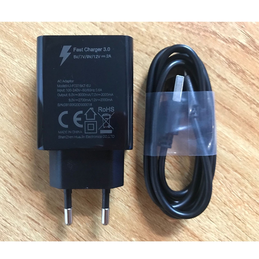 Original Doogee BL12000 adaptador AC rápida 3,0 cargador de viaje Adaptador de enchufe de la UE + USB Cable de datos de línea 5V 7V 9V 12V 2A