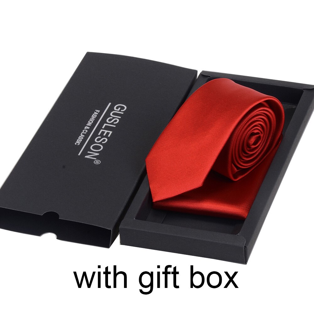 GUSLESON Slim Men Tie Pocket Square Set 6cm Skinny Necktie Red Yellow Green Ties With Box Suit Wedding Business: 13