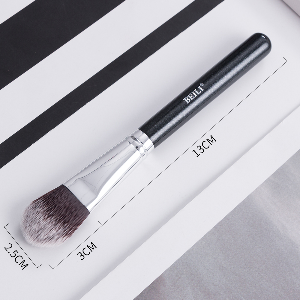 BEILI-brochas de maquillaje negras, pincel plano para base, pelo sintético, mascarilla única, herramientas de maquillaje