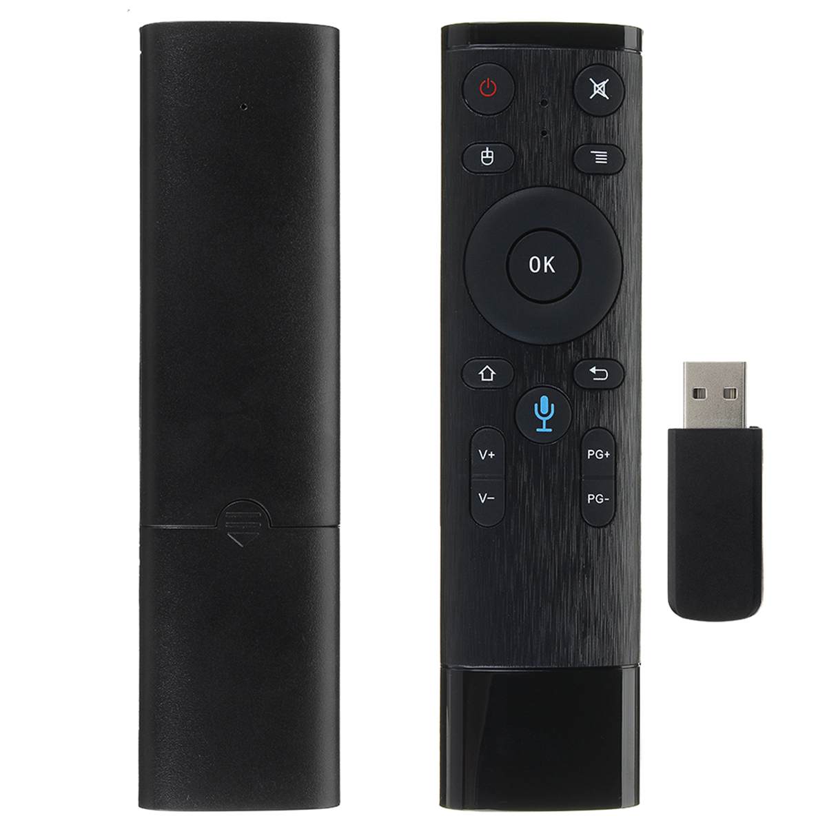 Q5 spraakgestuurde fly air mouse voor gyrosensorspel ,2.4 ghz draadloze microfoonafstandsbediening voor android tv-box, pc