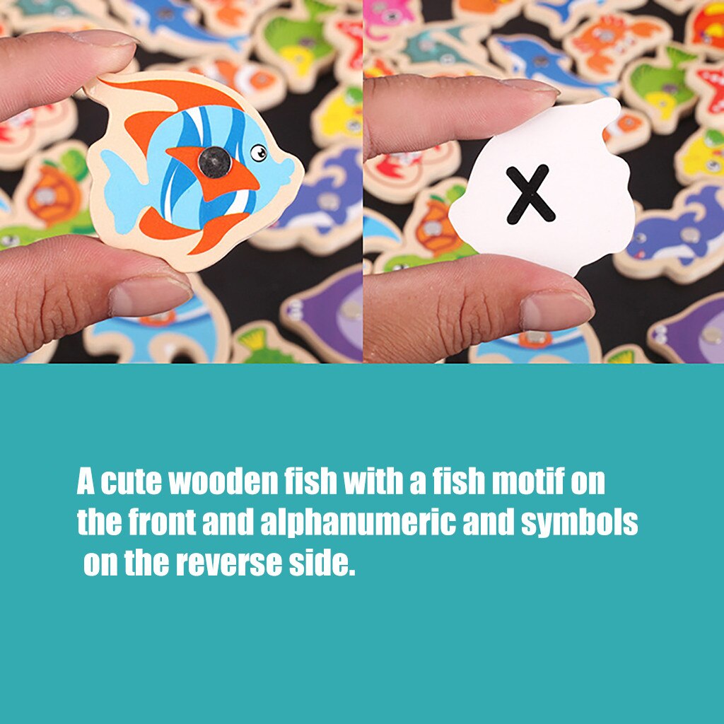 41Pcs Fish Wooden Magnetic Fishing Toy Set Fish Game Educational Fishing Toy