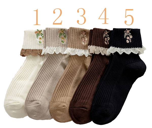 Calcetines con bordes de encaje para Mujer, medias con bordado de flores, Estilo Vintage, invierno, 2 pares: Random Message 2Pair