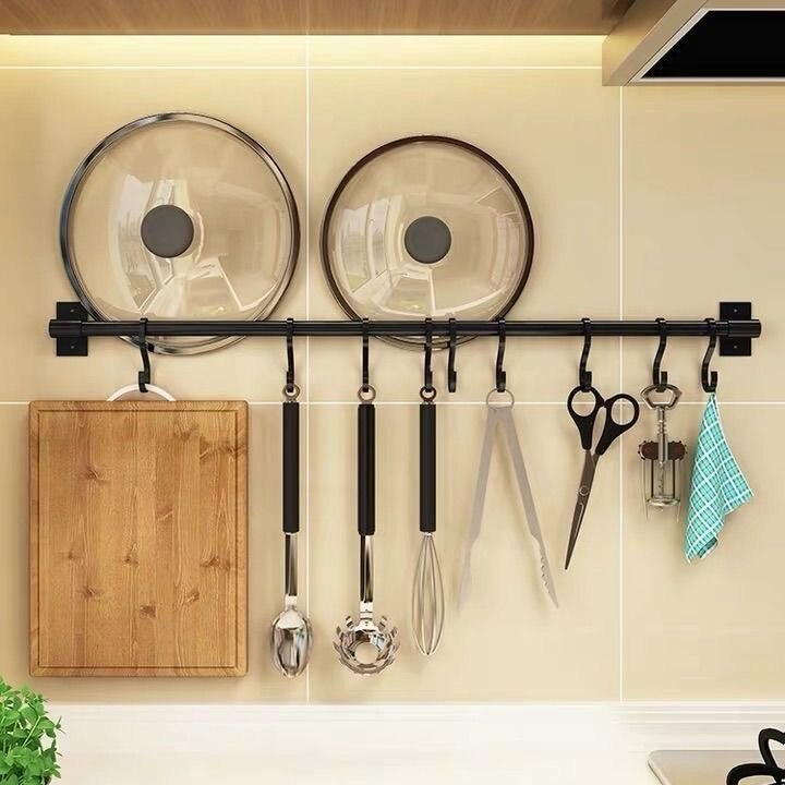 Stainless steel kitchen hook nail-free kitchen hook row hook wall hanging knife rack cutting board soup spoon storage rack