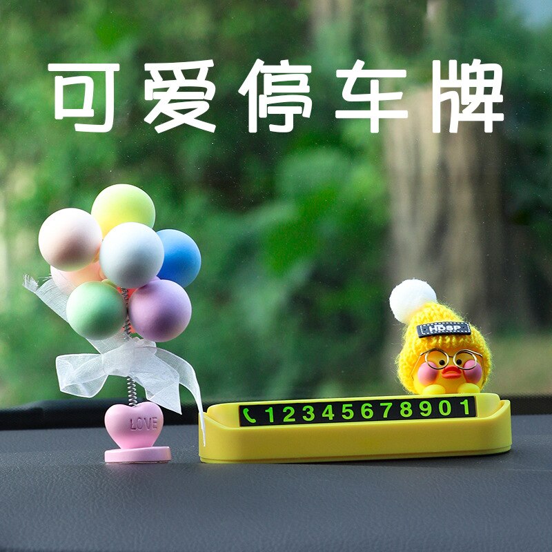 Cute Cartoon Doll Car Dashboard Decoration Temporary Parking Card Personality Parking Number Sign Girl's Day