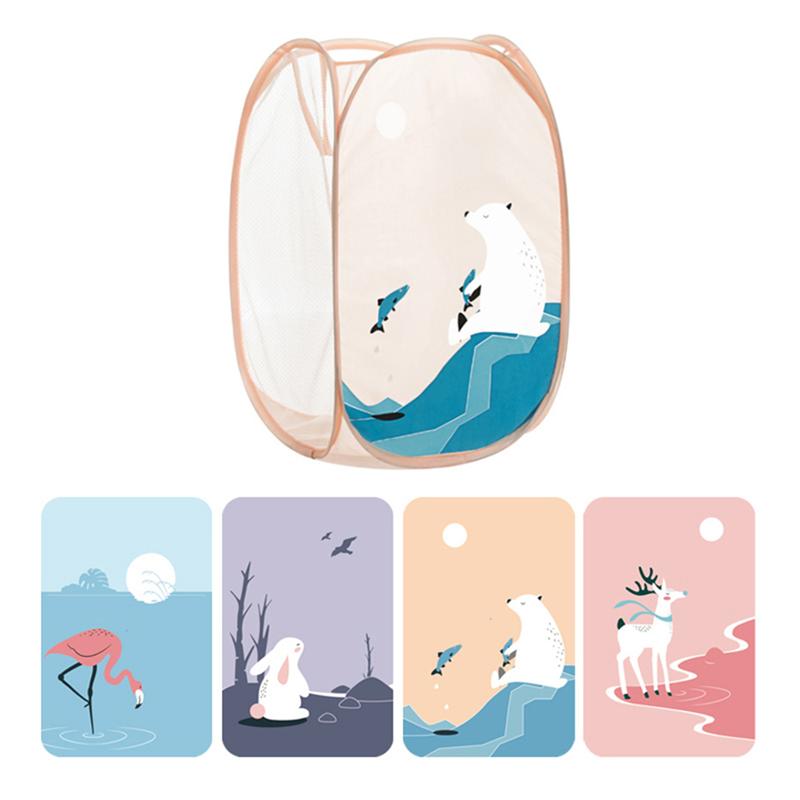 1pc Lanudry Bag Lightweight Durable Large Capacity Foldable Cartoon Lanudry Bag Clothes Organiser For Hotel Bathroom Home