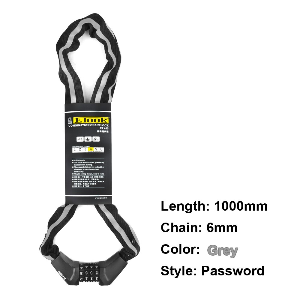 Etook-candado antirrobo para bicicleta de montaña, accesorio de seguridad en bicicleta, con tiras reflectantes: ET465-Grey