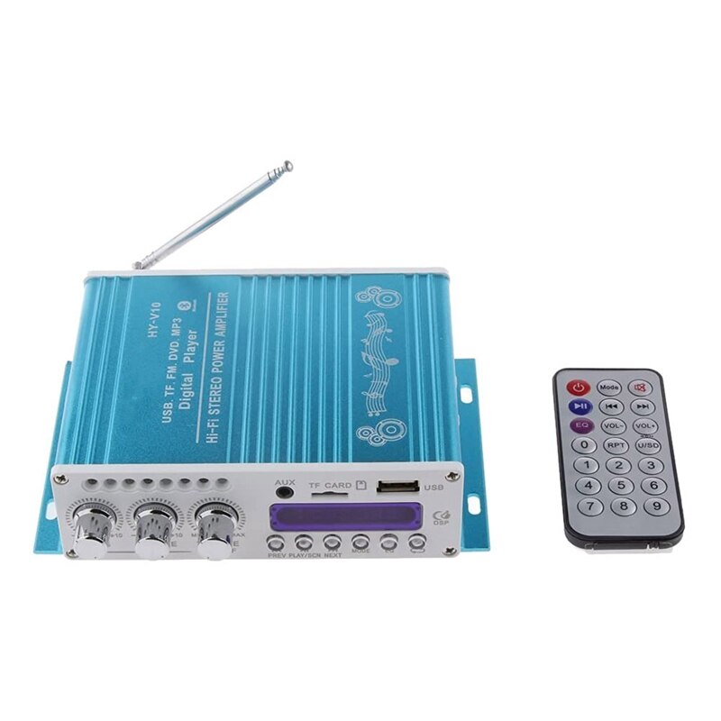 Mini Bluetooth Hi-Fi Stereo Audio AMP Amplifier Bass Booster MP4 12V Support FM/MP3/TF/USB/DVD For Car Motorcycle: Blauw