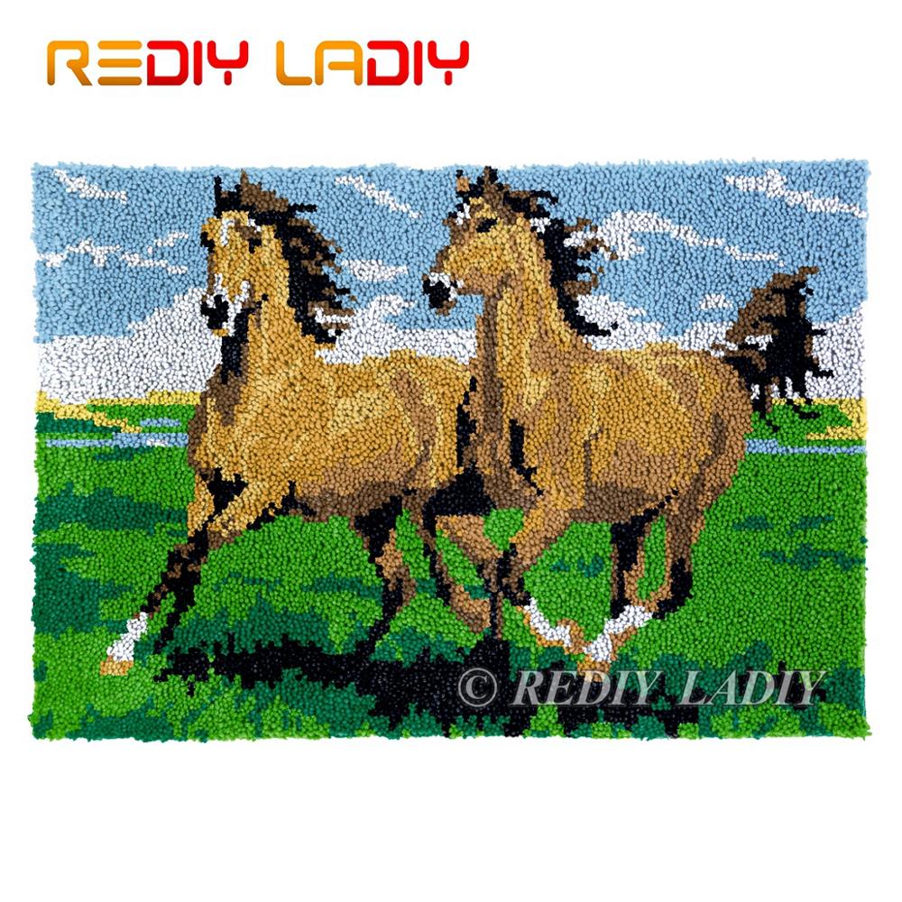 Tapis à crochet avec motif de Lion arc-en-ciel, 85x58cm, kit de tapisserie, coussin de crochet, tapis de bricolage, couture, loisirs créatifs: E