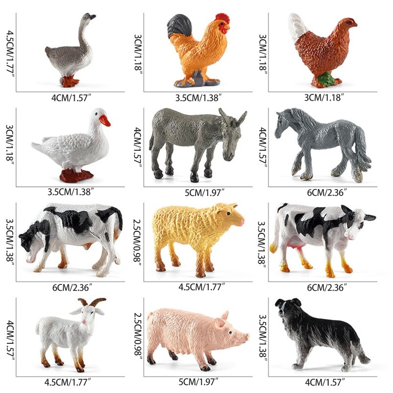 12pcs Mini Farm Animal Figurines Realistic Farm Animal Figures Toys Plastic Farm Barn Animals Playset Set for Toddlers: Default Title