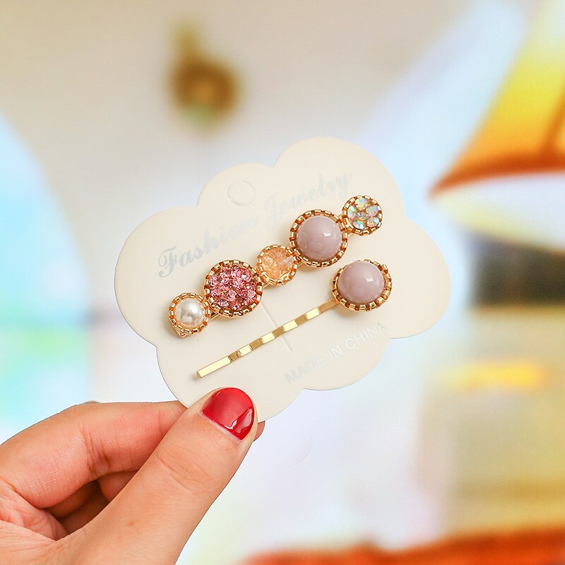 2 Pcs Korea Chic Alloy Metalen Haarspeldjes Parels Haarspelden Geometrische Bloem Barrett Vrouwen Haar Accessoires Goud Kleur Hairgrip: 02