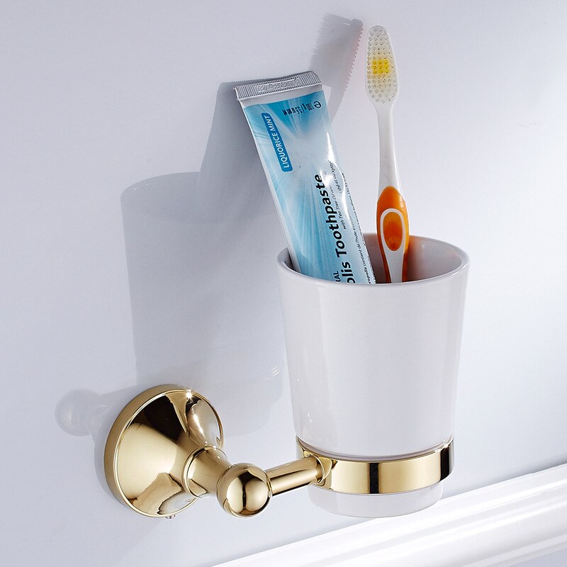 Luksus guld badeværelsestilbehør messing håndklædehylde toiletpapirholder sæbeholder håndklædeholder tørretumbler: Enkelt kopholder