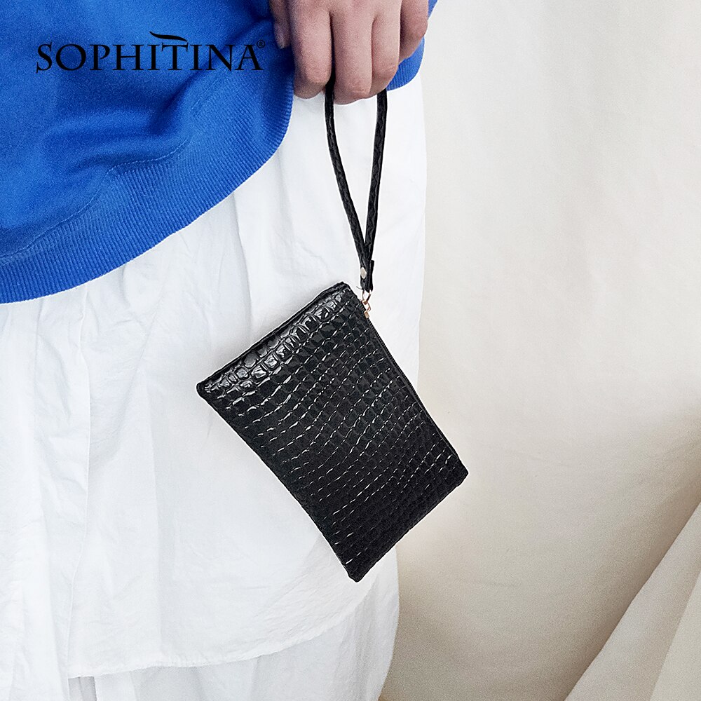 Sophitina moda feminina carteira casual xadrez zíper retângulo moedas bolsas de embreagem sacos de telefone clássico preto mini bolsas femininas e2