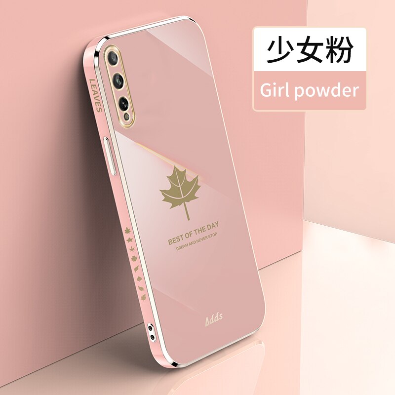 Square Maple Leaf Plating Silicone Case on For Huawei Y8P Enjoy 10S Coque Ultra-thin Soft Back Cover: Y8P / Pink